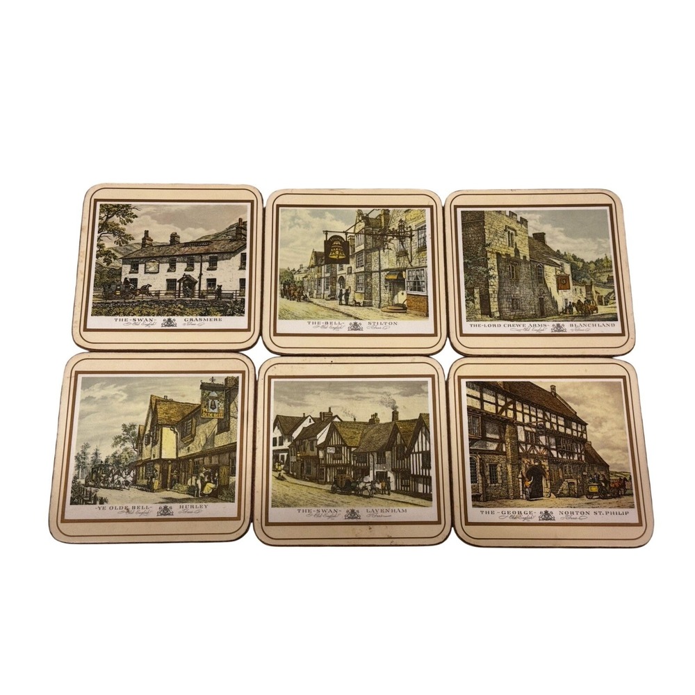 Vintage Pimpernel Old English Inns Coasters Set of 6 Cork Backed England Pub Art